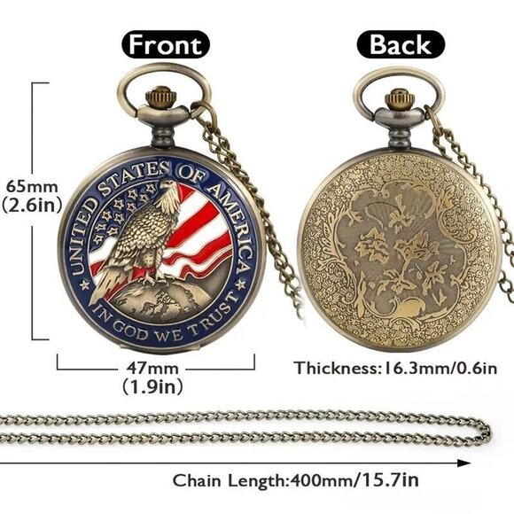 Bronze Pocket Watch • Enameled United States Eagle & Flag • ‘In God We Trust’ - Picture 7 of 9